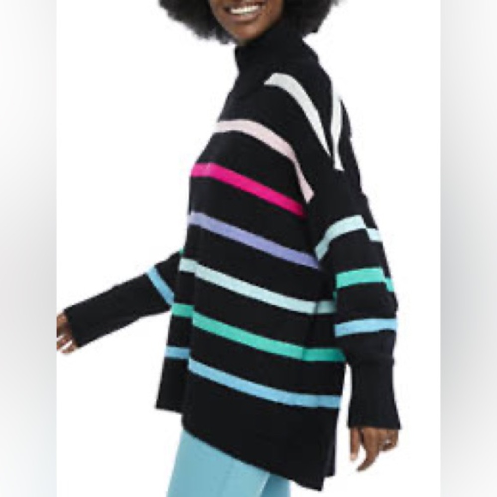 💖NWT Cabana by Crown & Ivy Women's Tunic Sweater Black Colorful Stripes size XS
